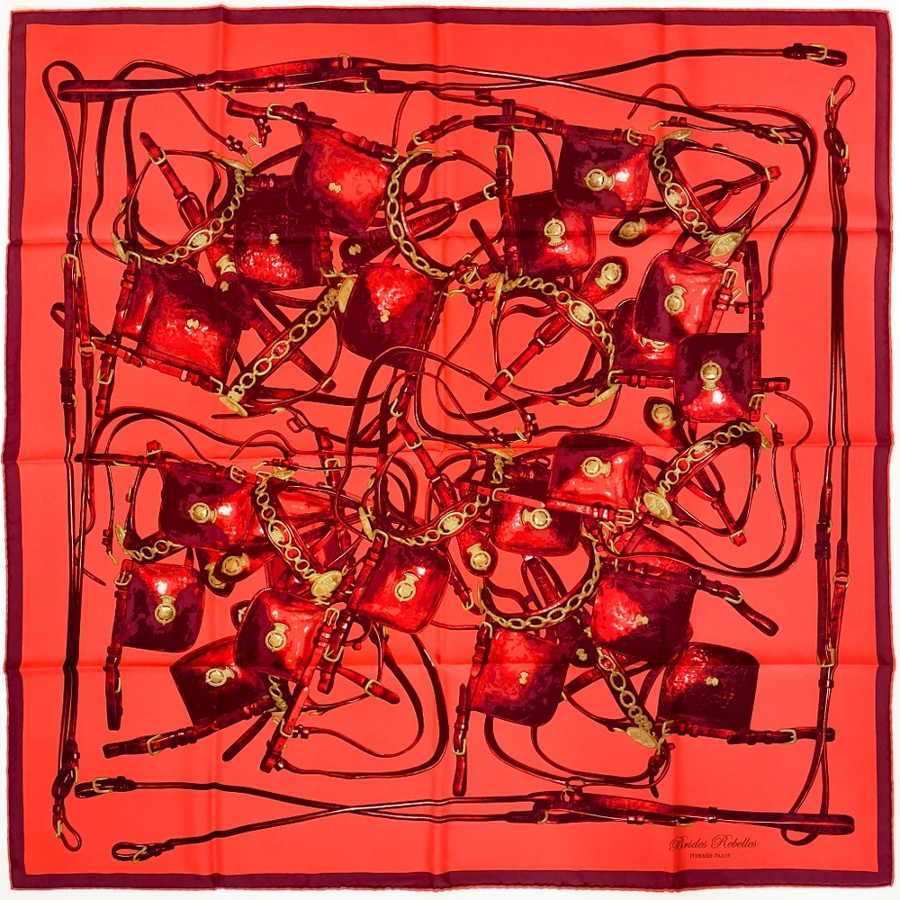 NWT Hermes Scarf Carré 90  “Brides Rebelles” in Orange/Red